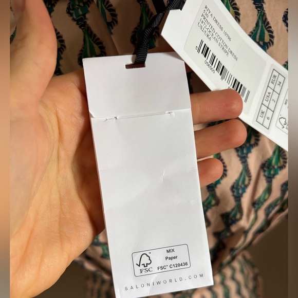 NWT Saloni Riya Ocean Stripe Seashell Print Stretch Cotton Pleated Mini Dress - Picture 3 of 14